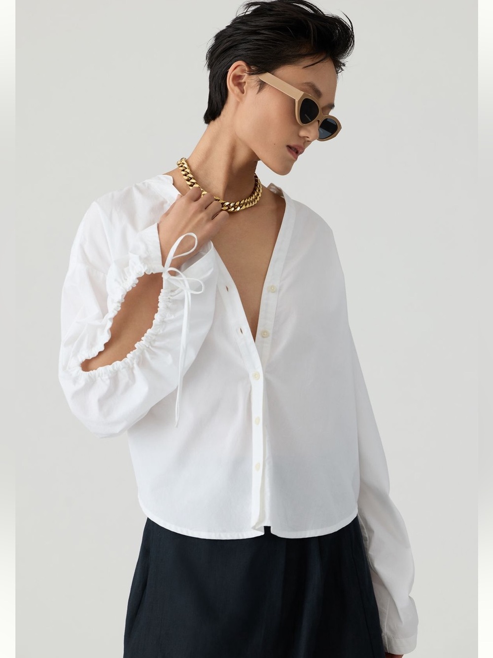 Pilcro Anthropologie Drawstring Poplin Blouse